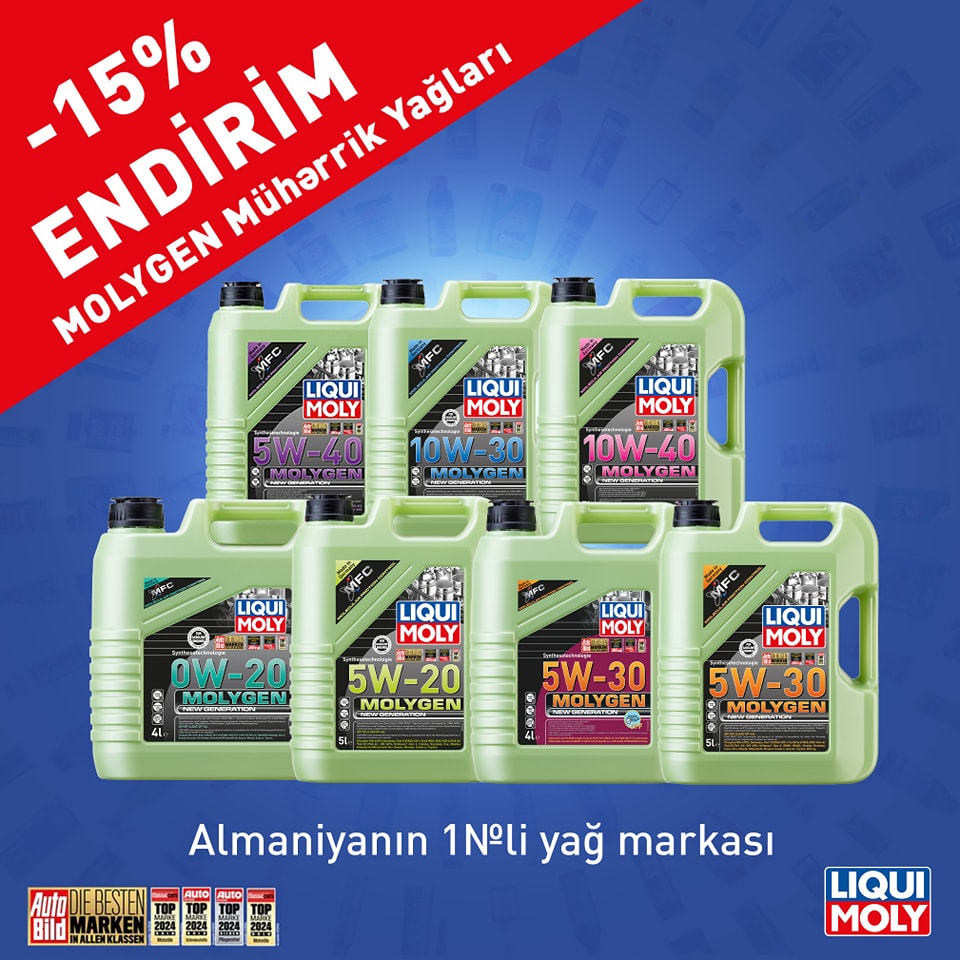 LIQUI MOLY-dən Avqust Kampaniyası -Molygen seriyasından olan bütün mühərrik  yağları 15%  endirimlə